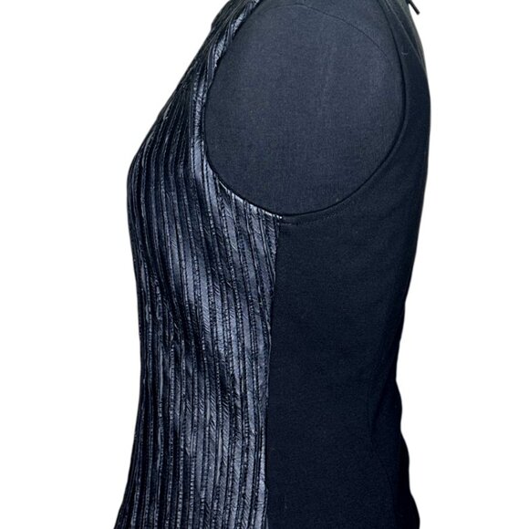 Bebe Black Leather Medium Tank PU Stripe Top ribbed - Picture 4 of 8
